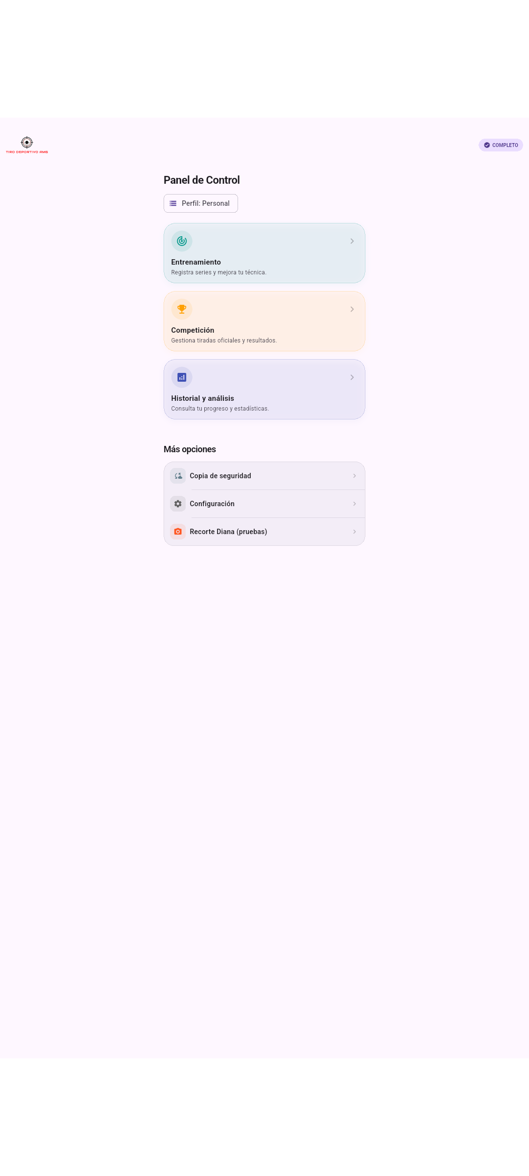 Panel de control de Tiro Deportivo AMG