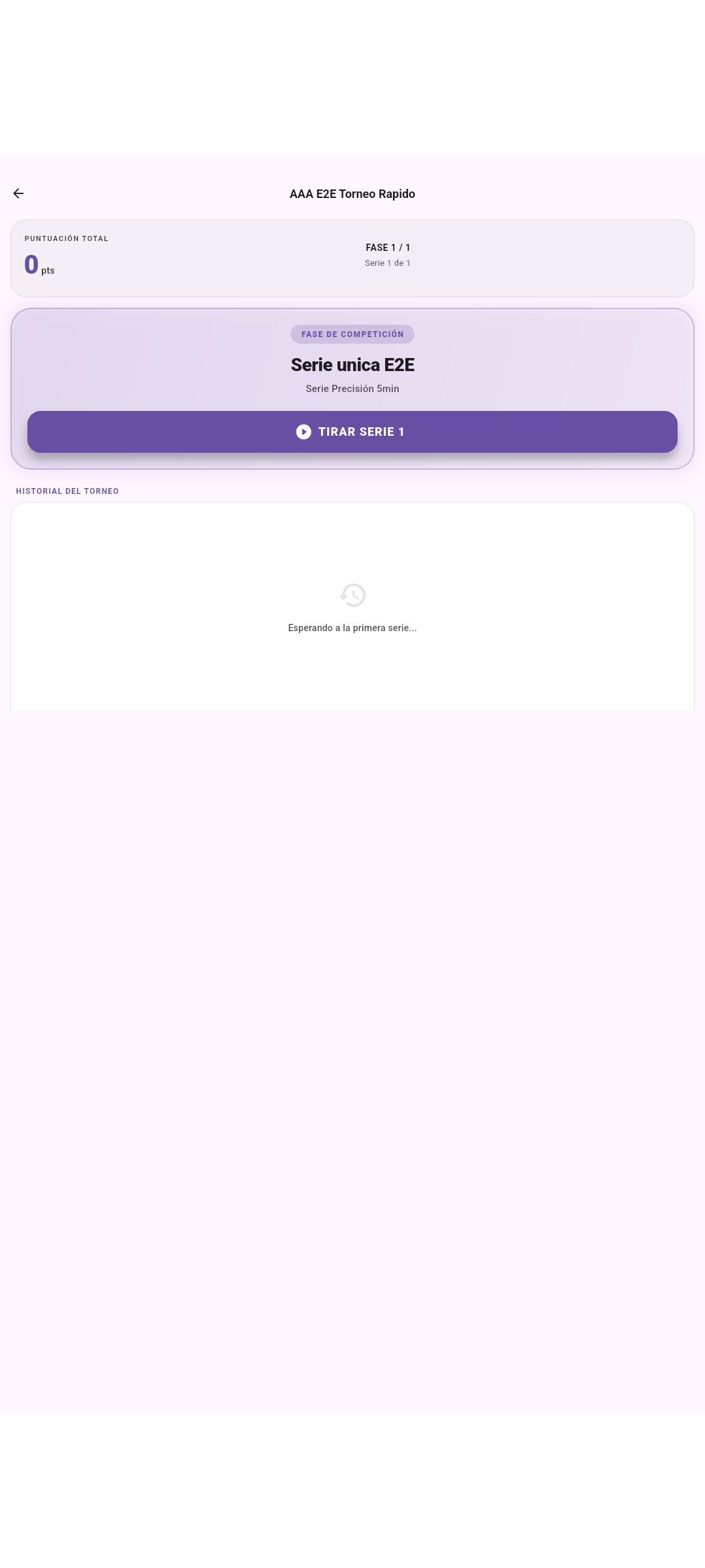 Pantalla principal del torneo en curso